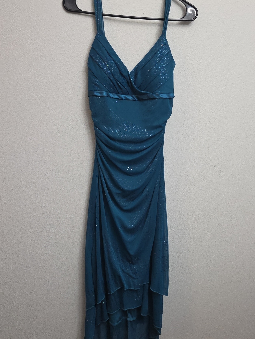 Teal Sparkle High-Low Evening Dress